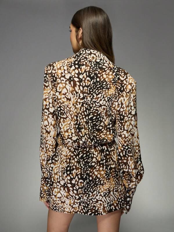 Missguided MISSGUIDED Animal Print Button-Down Long Sleeve Mini Shirt Dress