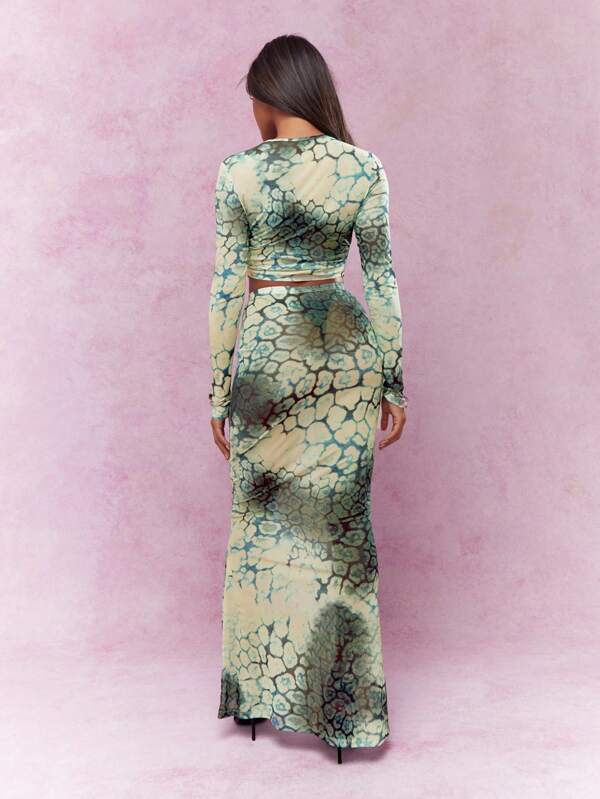 Missguided MISSGUIDED Animal Print Ruched Crop Top And Maxi Skirt Co-Ord Set