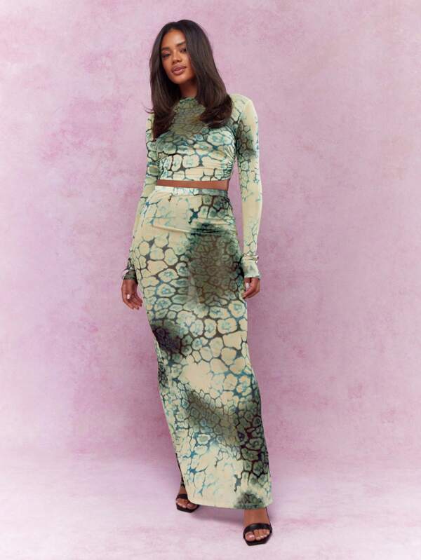 missguided MISSGUIDED Animal Print Ruched Crop Top And Maxi Skirt Co-Ord Set