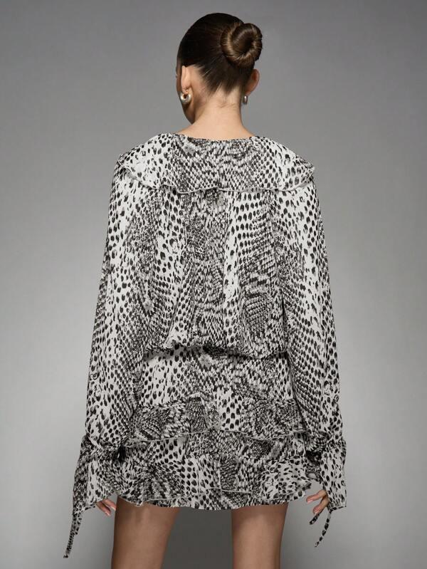 Missguided MISSGUIDED Animal Print Wrap Mini Dress With Ruffles Long Bell Sleeves