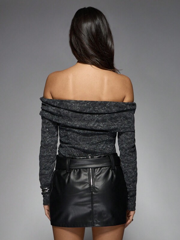 Missguided MISSGUIDED Asylum Bardot Long Sleeve Top