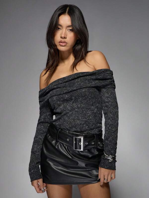 missguided MISSGUIDED Asylum Bardot Long Sleeve Top