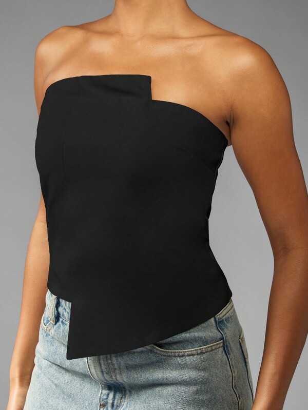 Missguided MISSGUIDED Asymmetric Bandeau Top With Structured Hem