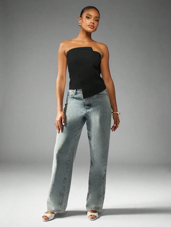 Missguided MISSGUIDED Asymmetric Bandeau Top With Structured Hem