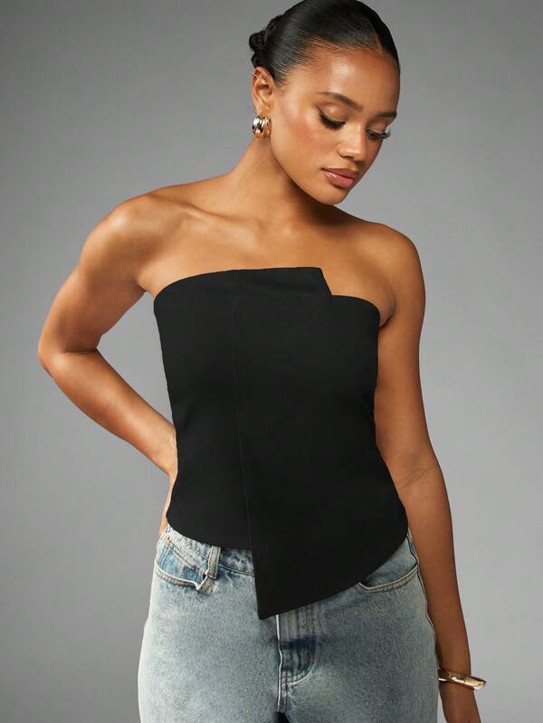 missguided MISSGUIDED Asymmetric Bandeau Top With Structured Hem