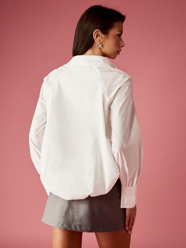Missguided MISSGUIDED Asymmetric Bubble Hem Collared Shirt With Long Sleeves