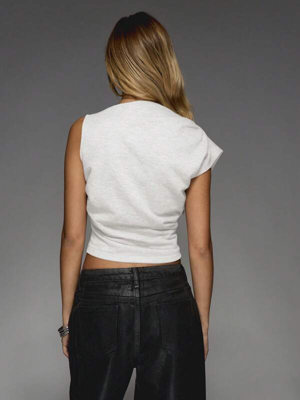 Missguided MISSGUIDED Asymmetric Cap Sleeve Mock Neck Crop Top Ruched Side Detail