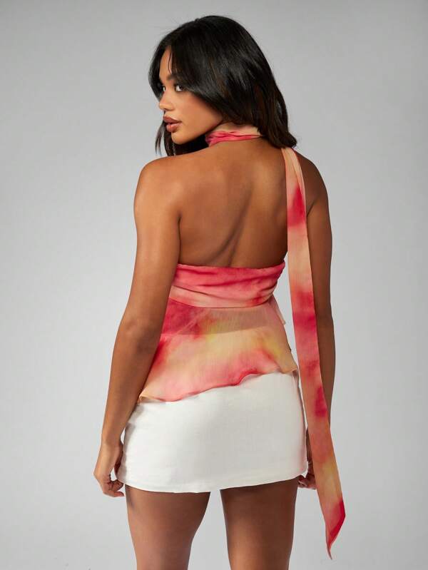 Missguided MISSGUIDED Asymmetric Chiffon Ombre Bandeau Strapless Top With Neck Tie