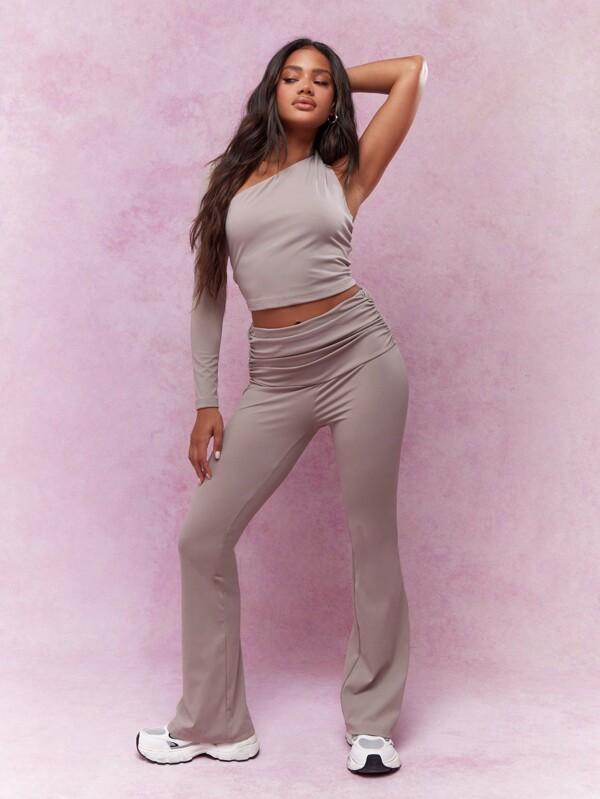 missguided MISSGUIDED Asymmetric Crop Top And Flare Pants Set