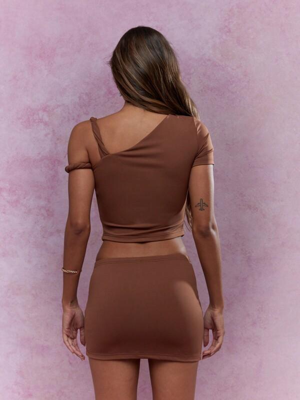 Missguided MISSGUIDED Asymmetric Crop Top Ruched Bodycon Skirt Co-Ord Set