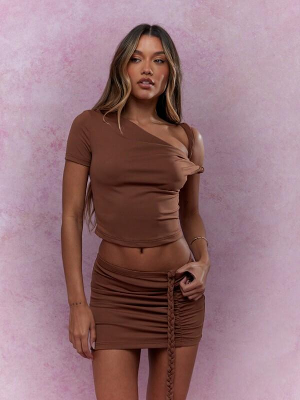 missguided MISSGUIDED Asymmetric Crop Top Ruched Bodycon Skirt Co-Ord Set