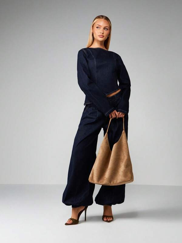 Missguided MISSGUIDED Asymmetric Cropped Denim Top With Back Zipper