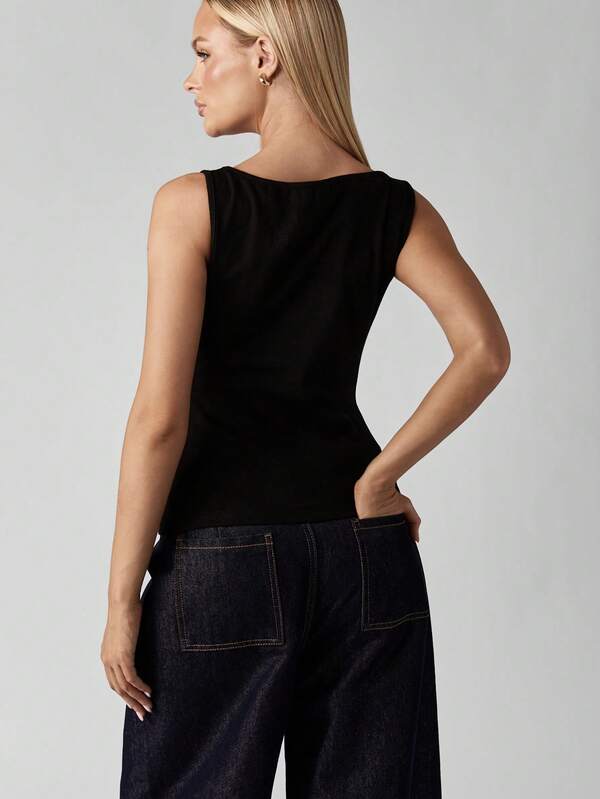 Missguided MISSGUIDED Asymmetric Cut Out Tank With Gold Ring