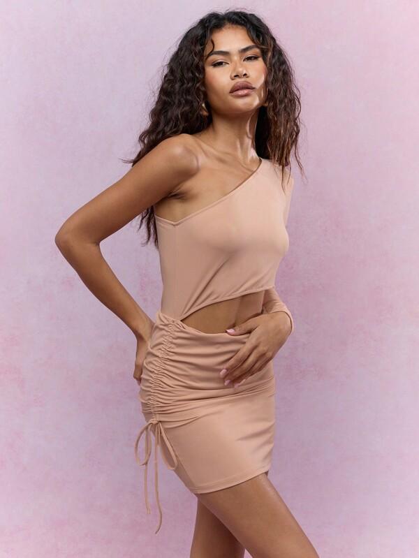 Missguided MISSGUIDED Asymmetric Cut-Out Waist Side Ruched Bodycon Mini Dress