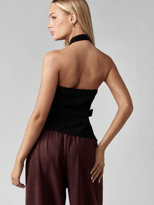 Missguided MISSGUIDED Asymmetric Halter Belted Waistcoat