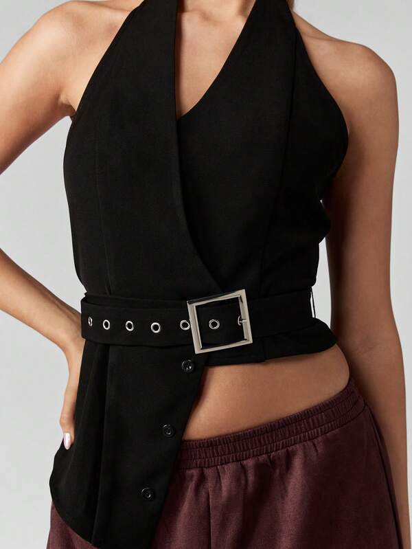 Missguided MISSGUIDED Asymmetric Halter Belted Waistcoat
