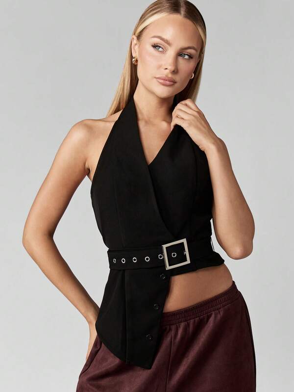 missguided MISSGUIDED Asymmetric Halter Belted Waistcoat