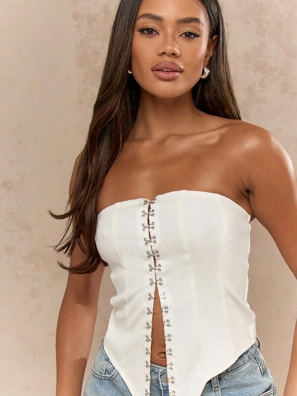 Missguided MISSGUIDED Asymmetric Hem Buttoned Boned Halter Neck Corset Top Butterfly Style Top
