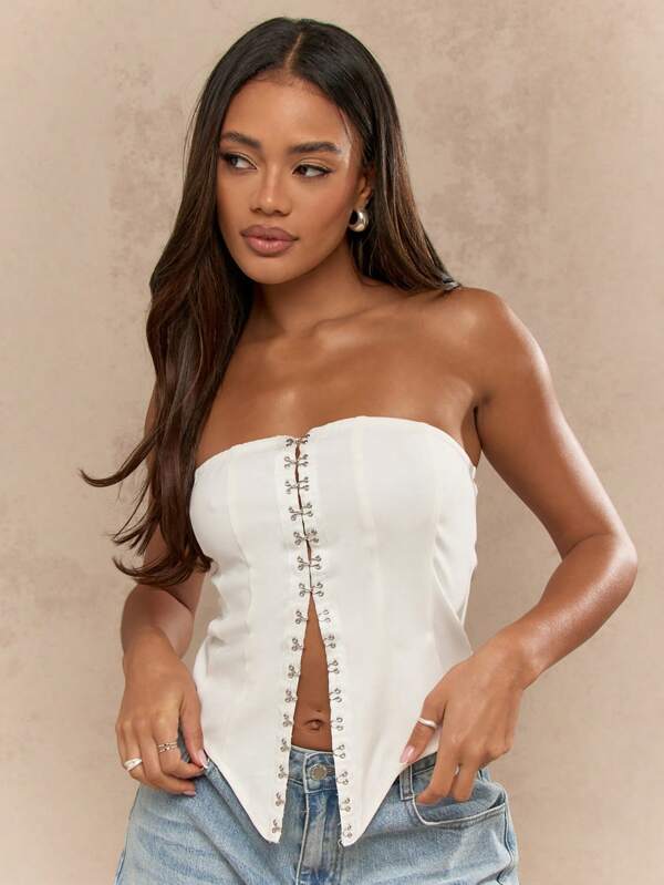 missguided MISSGUIDED Asymmetric Hem Buttoned Boned Halter Neck Corset Top Butterfly Style Top