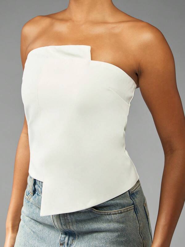 Missguided MISSGUIDED Asymmetric Hem Structured Bandeau Top With Fitted Design