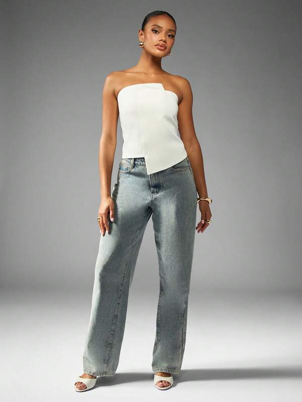 Missguided MISSGUIDED Asymmetric Hem Structured Bandeau Top With Fitted Design