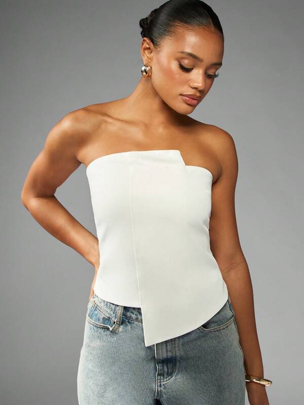 missguided MISSGUIDED Asymmetric Hem Structured Bandeau Top With Fitted Design