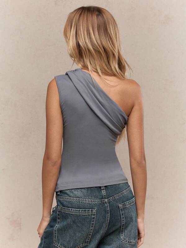 Missguided MISSGUIDED Asymmetric Jersey One Shoulder Ruched Top