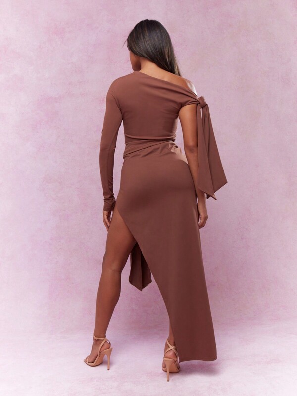 Missguided MISSGUIDED Asymmetric Jersey One-Sleeve Maxi Slit Two-Piece Outfit