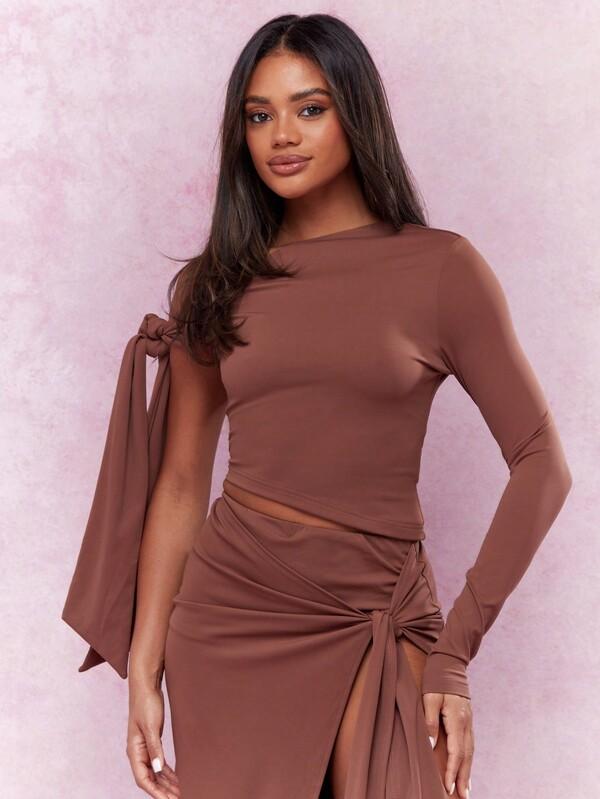 Missguided MISSGUIDED Asymmetric Jersey One-Sleeve Maxi Slit Two-Piece Outfit