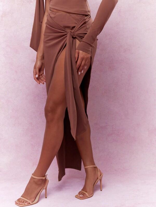 Missguided MISSGUIDED Asymmetric Jersey One-Sleeve Maxi Slit Two-Piece Outfit