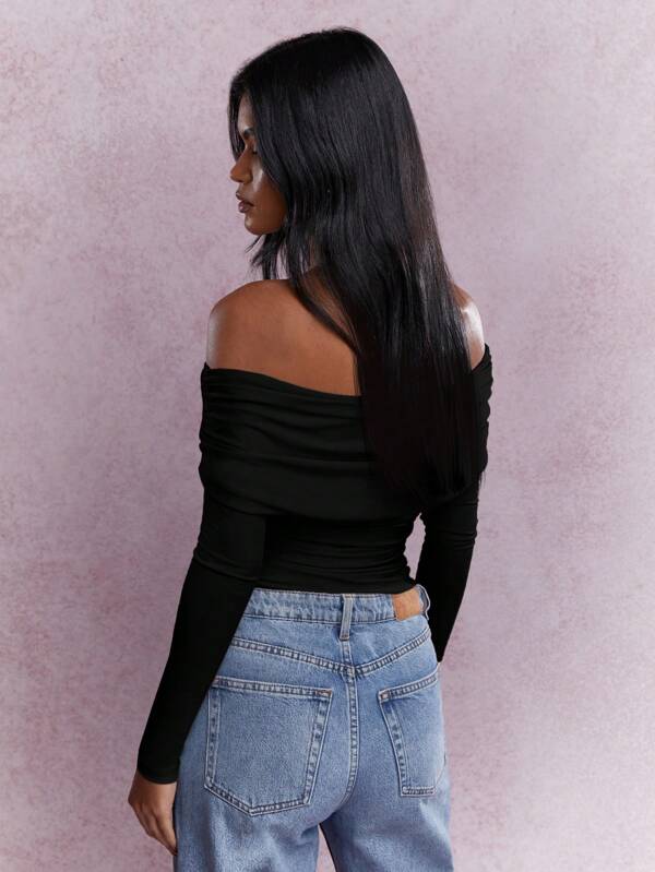 Missguided MISSGUIDED Asymmetric Jersey Ruched One Shoulder Long Sleeves Top