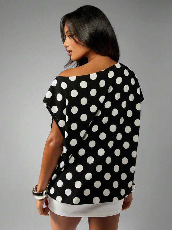 Missguided MISSGUIDED Asymmetric Mini Dress With Dolman Sleeves And Polka Dots