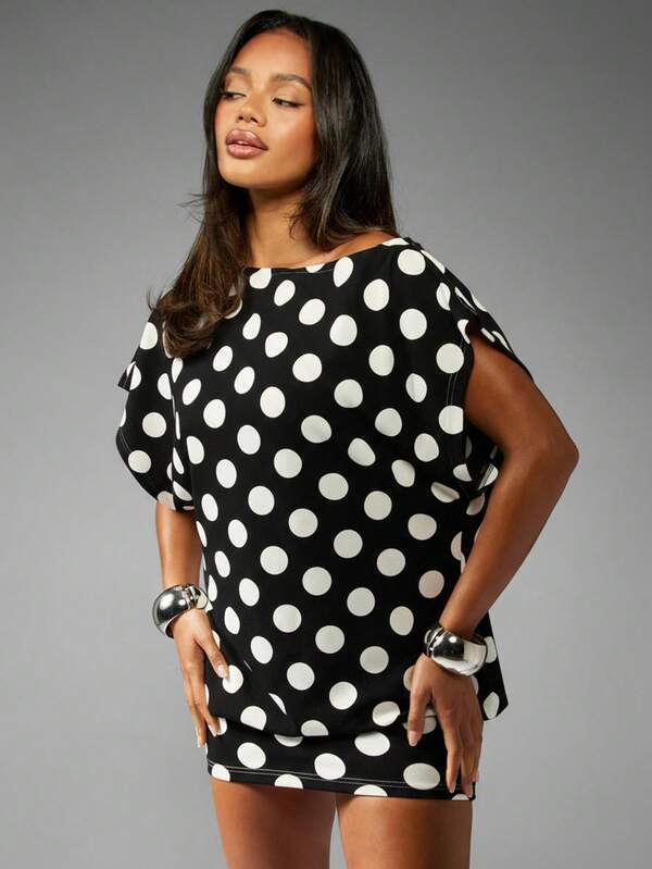 missguided MISSGUIDED Asymmetric Mini Dress With Dolman Sleeves And Polka Dots