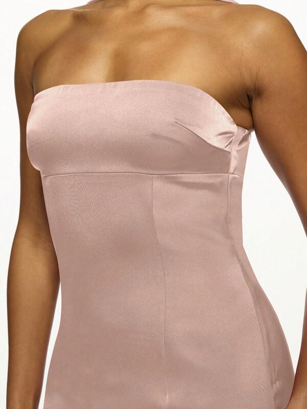 Missguided MISSGUIDED Asymmetric Neck Tie Bandeau Satin Bodycon Mini Dress