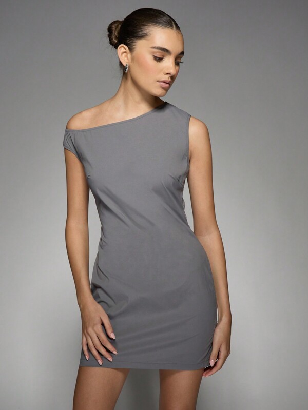 missguided MISSGUIDED Asymmetric Off-Shoulder Bodycon Mini Dress