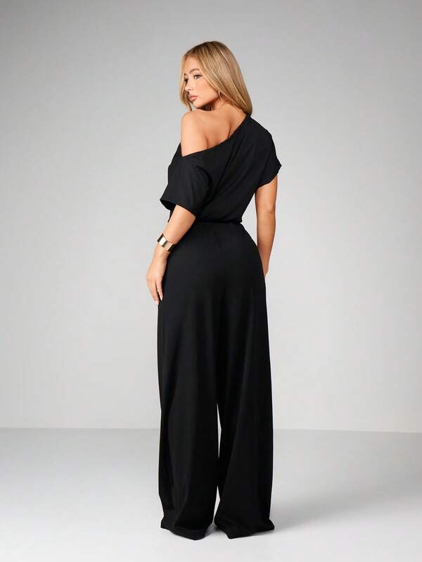 Missguided MISSGUIDED Asymmetric Off Shoulder Wide Leg Jumpsuit