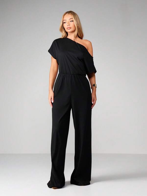 Missguided MISSGUIDED Asymmetric Off Shoulder Wide Leg Jumpsuit