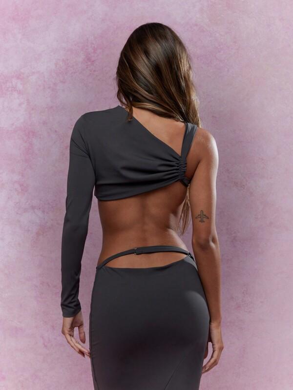 Missguided MISSGUIDED Asymmetric One Long Sleeve Cut-Out Crop Top
