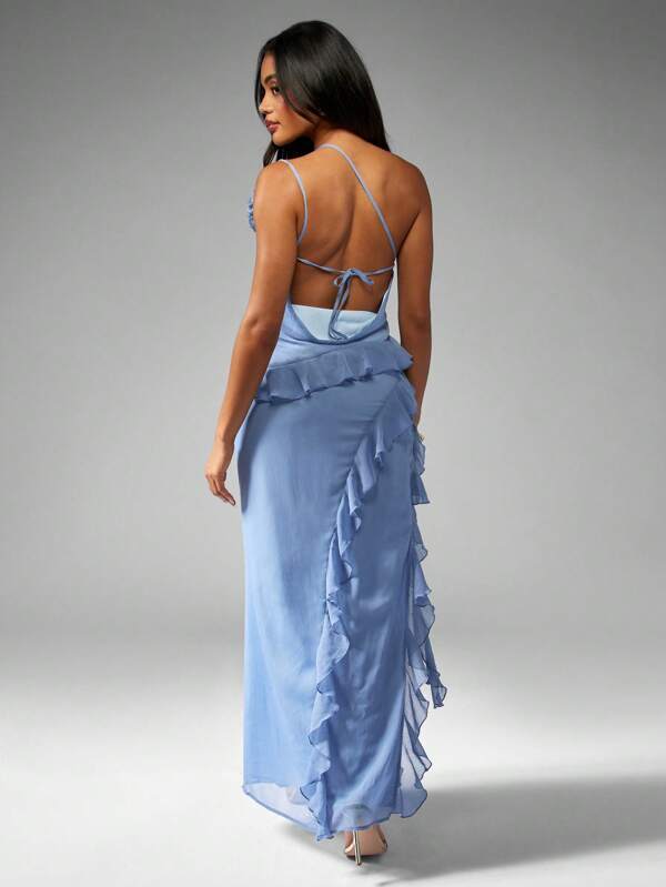 Missguided MISSGUIDED Asymmetric One Shoulder Chiffon Maxi Dress