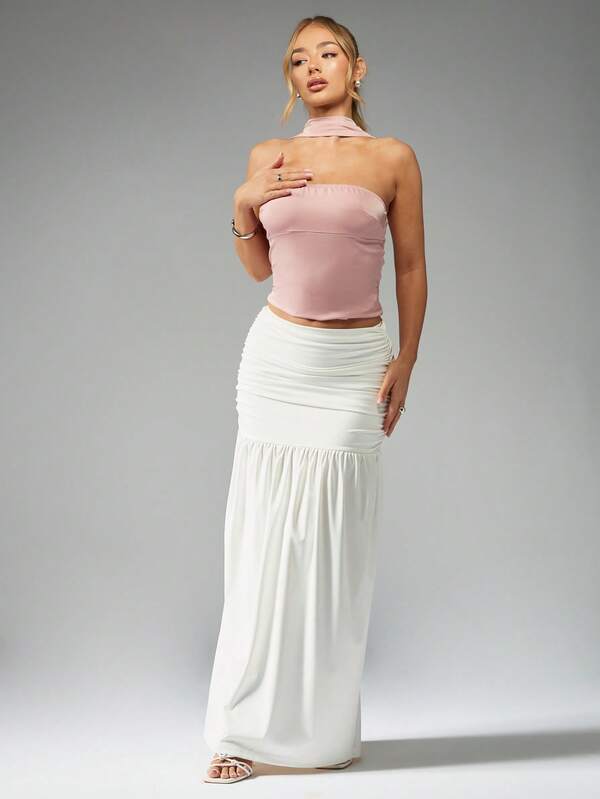 Missguided MISSGUIDED Asymmetric One Shoulder Choker Satin Crop Top