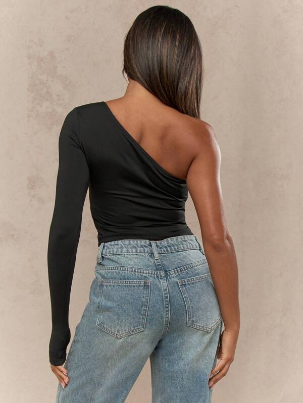 Missguided MISSGUIDED Asymmetric One Shoulder Crop Top With Long Sleeve