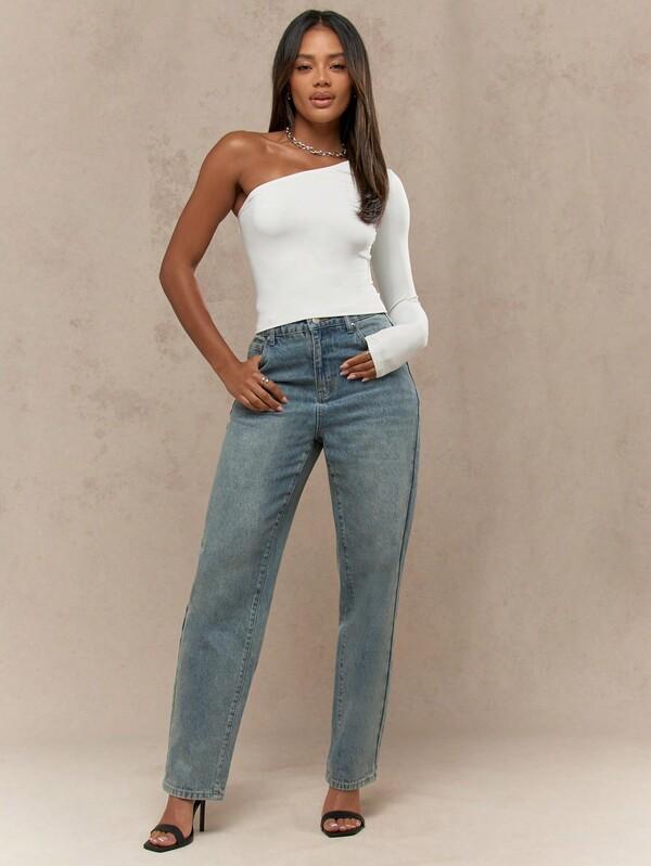 Missguided MISSGUIDED Asymmetric One Shoulder Crop Top With Long Sleeve