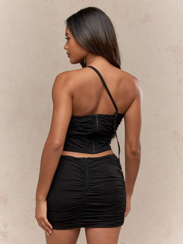 Missguided MISSGUIDED Asymmetric One-Shoulder Crop Top With Ruched Mini Skirt With Side Cut-Out 2 Piece Set