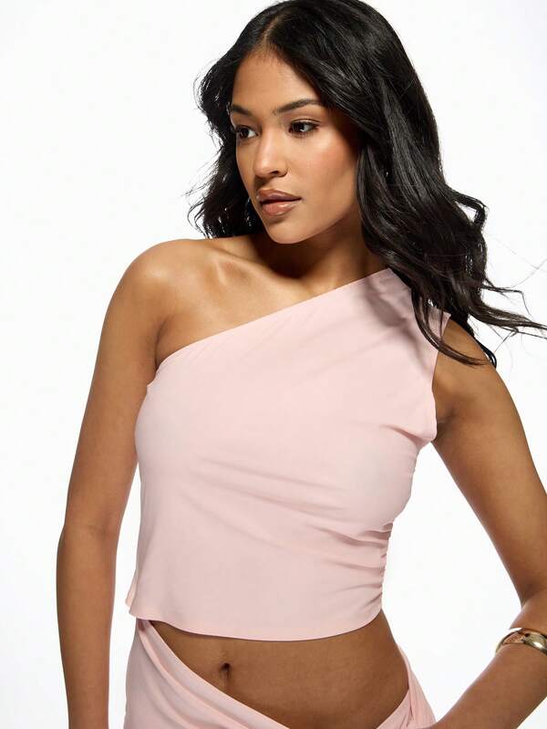 Missguided MISSGUIDED Asymmetric One Shoulder Cut Out Waist Side Tie Bodycon Mini Dress Cute Sundress