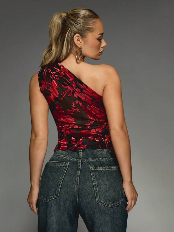 Missguided MISSGUIDED Asymmetric One Shoulder Devore Top