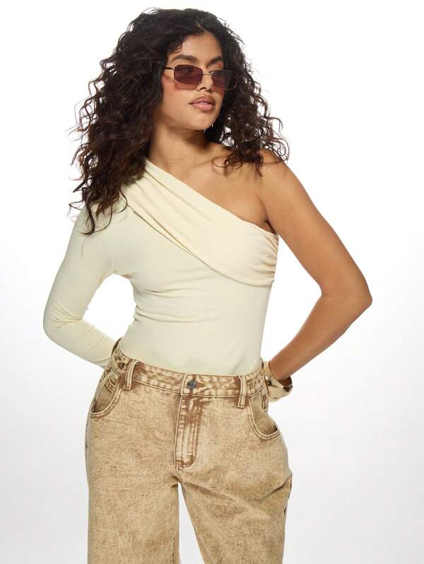 missguided MISSGUIDED Asymmetric One Shoulder Long Sleeve Twist Front Design Women Tops