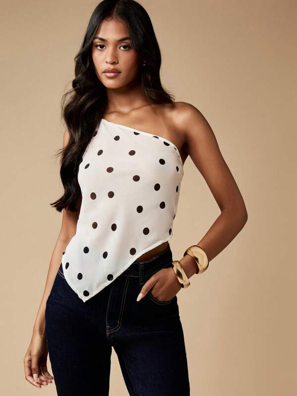 missguided MISSGUIDED Asymmetric One Shoulder Polka Dot Tank Top