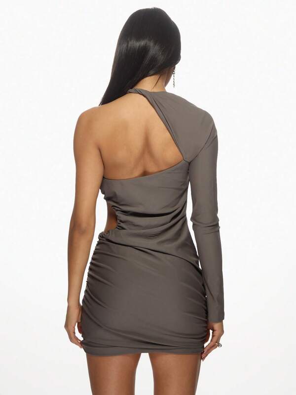 Missguided MISSGUIDED Asymmetric One Shoulder Ruched Bodycon Mini Dress With Side Cut-Out