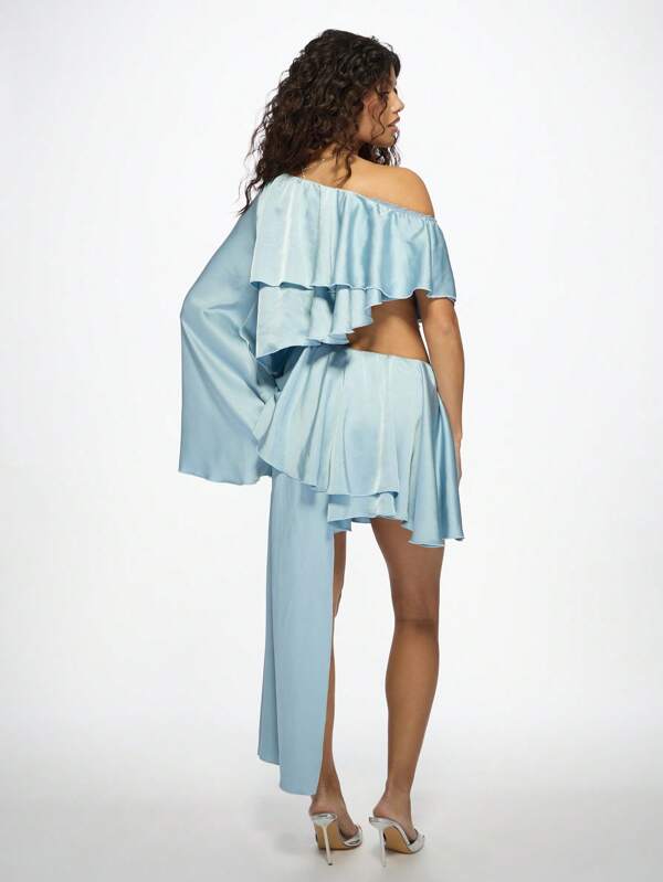 Missguided MISSGUIDED Asymmetric One-Shoulder Ruffle Dramatic Long Sleeve Mini Dress