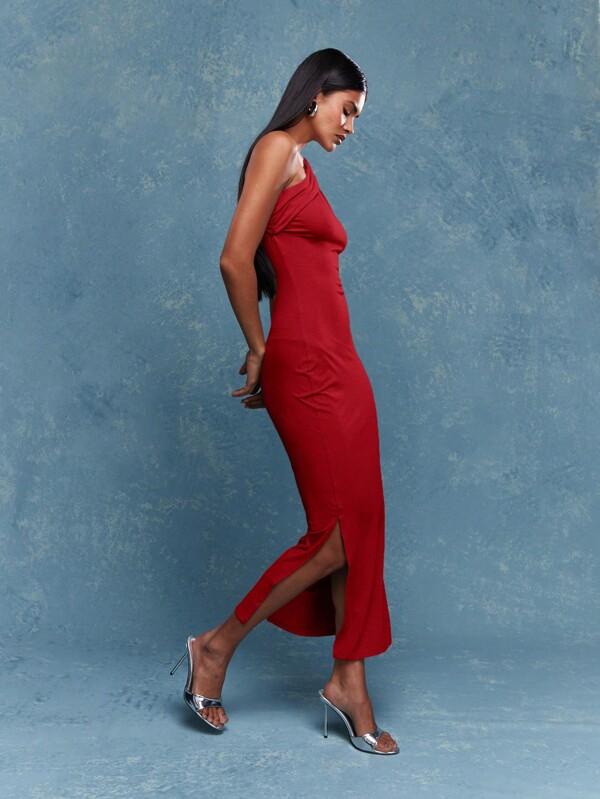 Missguided MISSGUIDED Asymmetric One Shoulder Side Slit Sleeveless Bodycon Maxi Dress
